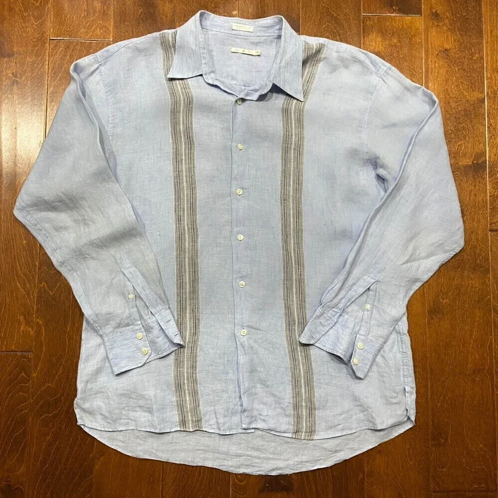 Burma Bibas 100% Linen Casual Button Down Baby Blue Shirt Men's Size XL - Picture 3 of 8